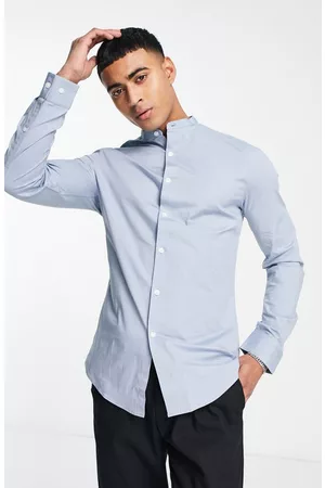 ASOS Shirts - Skinny Fit Band Collar Button-Up Shirt in Light Blue at Nordstrom