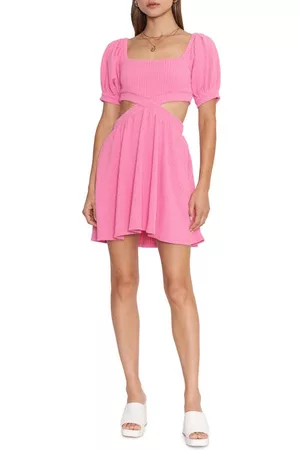 4SI3NNA Women Puff Sleeve Dress - Florence Puff Sleeve Knit Cutout Dress in Pink at Nordstrom