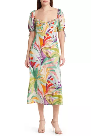 Charles Henry Women Puff Sleeve Dress - Puff Sleeve Dress in Palm Print at Nordstrom