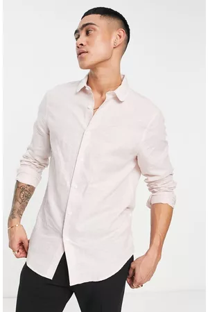 ASOS Shirts - Wedding Smart Fit Linen & Cotton Button-Up Shirt in Light Pink at Nordstrom