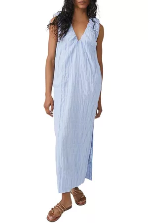 Free People Women Ruched Dresses - Agatha Ruched Stretch Cotton Dress in Brunnera Blue at Nordstrom