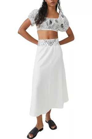 Free People Women Puff Sleeve Dress - Lotus Embroidered Puff Sleeve Two-Piece Dress in White/Black Combo at Nordstrom