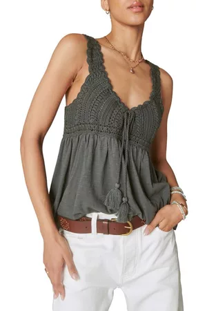 Lucky Brand Women Lingerie Bodies - Crochet Babydoll Tank in Raven at Nordstrom