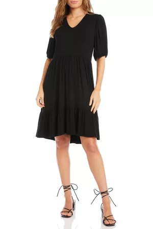 Karen Kane Women Puff Sleeve Dress - Tiered Puff Sleeve A-Line Dress in Black at Nordstrom