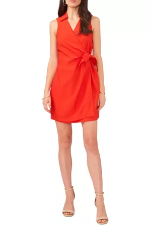 Vince Camuto Women Sleeveless Dresses - Sleeveless Faux Wrap Dress in Fiery Red at Nordstrom