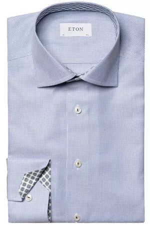 Eton Women Casual Dresses - Contemporary Fit Mini Check Dress Shirt in Dark Blue at Nordstrom