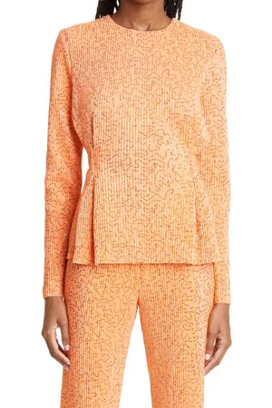 STINE GOYA Women Long Sleeved Shirts - Glory Sequin Long Sleeve Top in 1200 Orange at Nordstrom