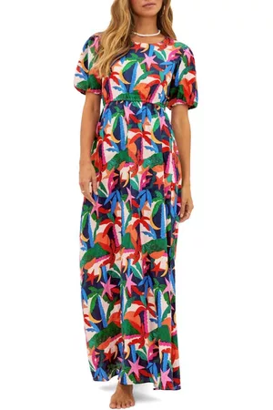 Beach Riot Women Puff Sleeve Dress - Weston Puff Sleeve Open Back Cover-Up Dress in Royal Palm at Nordstrom