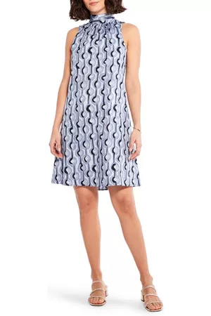 NIC+ZOE Women Shift Dresses - Painted Clouds Mock Neck Shift Dress in Blue Multi at Nordstrom