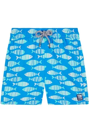 Tom & Teddy Kids Bandeau Bikinis - Kids' Fish Swim Trunks in Striped Blue at Nordstrom