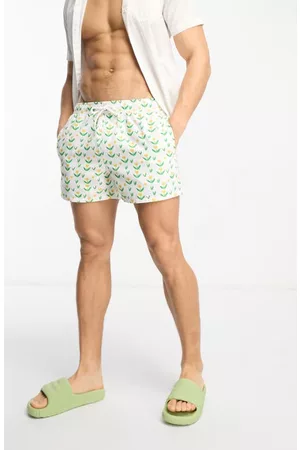 ASOS Men Swim Shorts - Floral Short Swim Trunks in White Multi at Nordstrom
