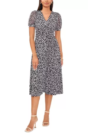 Chaussmoi Women Puff Sleeve & Puff Shoulder Dresses - Floral Puff Sleeve Dress in Black/White at Nordstrom