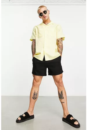ASOS Short sleeved Shirts - Relaxed Fit Short Sleeve Linen & Cotton Button-Up Camp Shirt in Yellow at Nordstrom