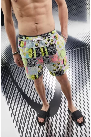 ASOS Men Swim Shorts - X Smiley® Swim Trunks in White Multi at Nordstrom