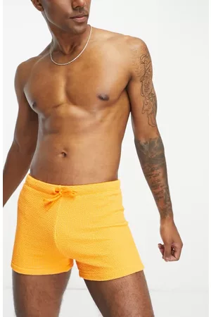 ASOS Men Swim Shorts - Textured Swim Trunks in Orange at Nordstrom