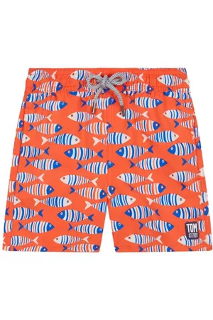 Tom & Teddy Kids Bandeau Bikinis - Kids' Fish Swim Trunks in Striped Orange at Nordstrom