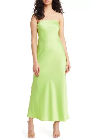 WAYF Women Evening Dresses & Gowns - Strapless Matte Satin Bias Cut Gown in Lime Green at Nordstrom