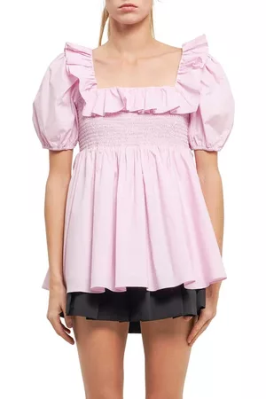 ENGLISH FACTORY Women Lingerie Bodies - Smocked Cotton Babydoll Top in Peony at Nordstrom