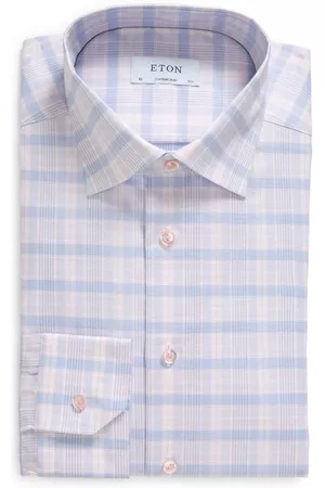 Eton Women Casual Dresses - Contemporary Fit Prince of Wales Plaid Dress Shirt in Medium Pink at Nordstrom