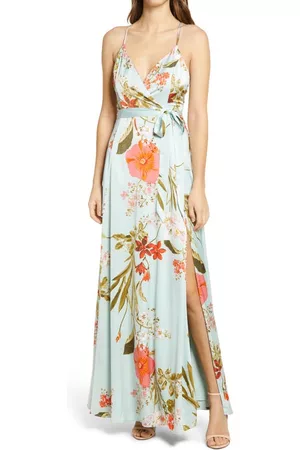 Lulus Women Evening Dresses & Gowns - Still the One Floral Faux Wrap Gown in Sage Green Floral at Nordstrom