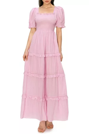 MELLODAY Women Puff Sleeve & Puff Shoulder Dresses - Puff Sleeve Tiered Dress in Light Pink at Nordstrom