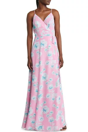 WAYF Women Evening Dresses & Gowns - The Angelina Floral Wrap Gown in Mauve Floral at Nordstrom