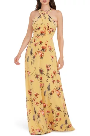 Dress The Population Women Printed & Patterned Dresses - Brenna Floral Sheath Gown in Canary Multi at Nordstrom