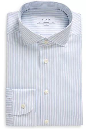 Eton Women Casual Dresses - Contemporary Fit Stripe Stretch Cotton & Lyocell Blend Dress Shirt in Lt/Pastel Blue at Nordstrom