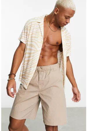 ASOS Short sleeved Shirts - Relaxed Fit Animal Print Short Sleeve Button-Up Camp Shirt in Beige at Nordstrom