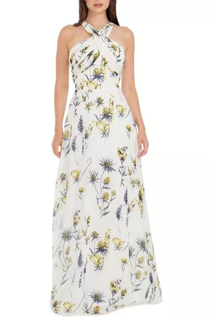 Dress The Population Women Printed & Patterned Dresses - Brenna Floral Sheath Gown in White Multi at Nordstrom