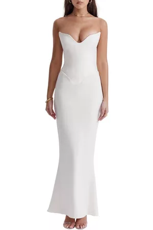 House Of Cb Women Evening Dresses & Gowns - Strapless Stretch Satin Gown in Ivory at Nordstrom