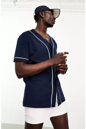 ASOS Shirts - Relaxed Fit Button-Up Baseball Shirt in Navy at Nordstrom
