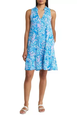 Lilly Pulitzer® Women Printed & Patterned Dresses - Malone Shell Print Sleeveless Cotton Shift Dress in Amalfi Blue Sound Sirens at Nordstrom