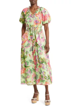 Banjanan Women Puff Sleeve & Puff Shoulder Dresses - Poppy Puff Sleeve Cotton Dress in Punky Parrot Paradise at Nordstrom