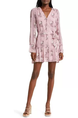 Paige Women Long Sleeve Dresses - Carmela Floral Long Sleeve Silk Dress in Sunrise Pink Multi at Nordstrom