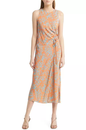 Rails Women Ruched Dresses - Gabriella Cheetah Ruched Linen Blend Dress in Orange Diffused Cheetah at Nordstrom
