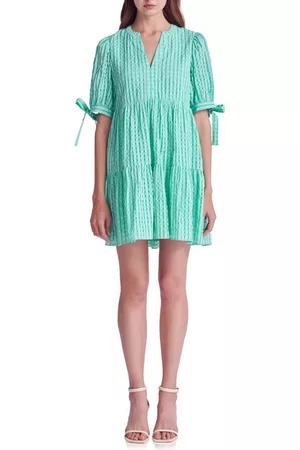 ENGLISH FACTORY Women Puff Sleeve & Puff Shoulder Dresses - Texture Puff Sleeve Dress in Green at Nordstrom