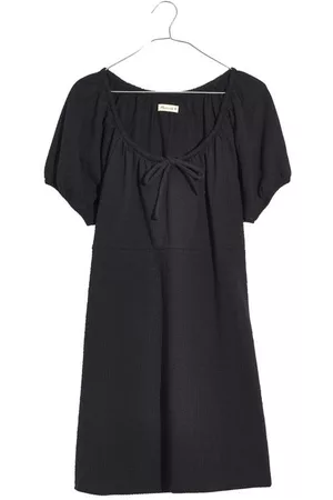 Madewell Women Puff Sleeve & Puff Shoulder Dresses - Seersucker Knit Puff Sleeve Dress in True Black at Nordstrom