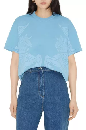 Burberry Jeans - Carrick Equestrian Knight Oversize Graphic T-Shirt in Cool Denim Blue at Nordstrom