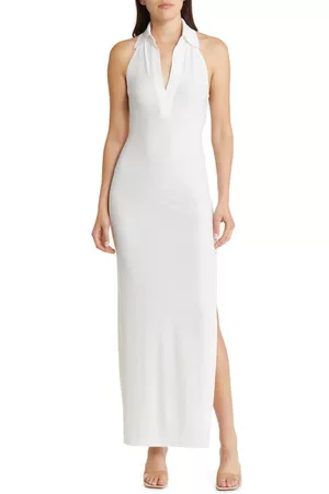 Norma Kamali Women Evening Dresses & Gowns - Collared Halter Gown in Snow White at Nordstrom