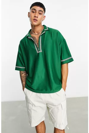 ASOS Polo T-Shirts - Oversize Quarter zip Polo Shirt in Mid Green at Nordstrom