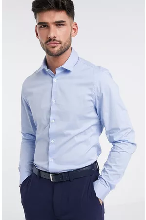 ASOS Shirts - Slim Fit Stretch Button-Up Shirt in Mid Blue at Nordstrom