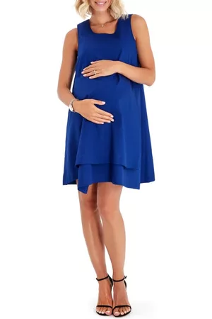 Accouchée Women Sleeveless Dresses - Sleeveless Cotton Maternity/Nursing Swing Dress in Azure Blue at Nordstrom