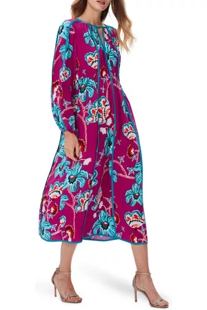 Diane von Furstenberg Women Long Sleeve Dresses - Scott Floral Long Sleeve Dress in Tiger Lily Gt Shocking Beet at Nordstrom