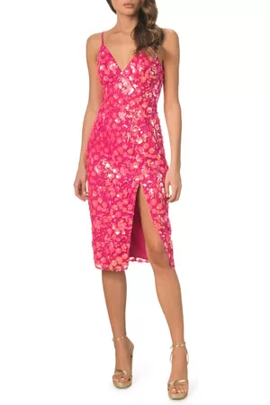 Dress The Population Women Sequin Party Dresses - Anastasia Sequin Floral Cocktail Sheath Dress in Hot Pink Multi at Nordstrom