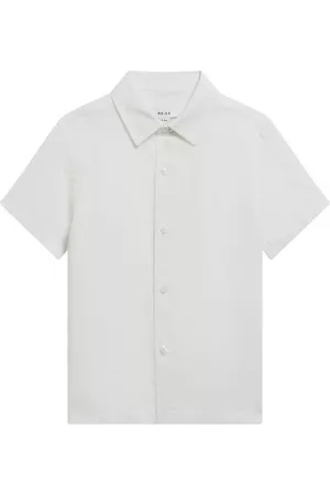 Reiss Kids Short sleeved Shirts - Kids' Holiday Jr. Short Sleeve Linen Button-Up Shirt in White at Nordstrom