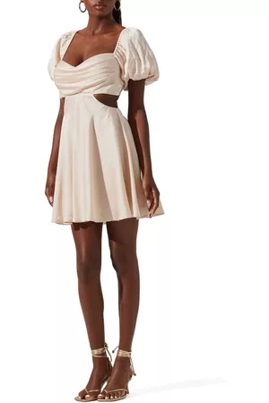 ASTR Women Puff Sleeve & Puff Shoulder Dresses - Clarita Puff Sleeve Cutout Dress in Champagne at Nordstrom