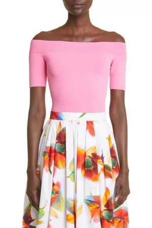 Alexander McQueen Women Strapless Tops - Off the Shoulder Knit Top in 5100 Psychedelic Pink at Nordstrom