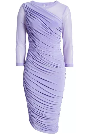 Norma Kamali Women Ruched Dresses - Diana Sheer Sleeve Ruched Dress in Lilac/Lilac Mesh at Nordstrom