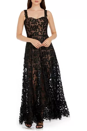 Dress The Population Women Evening Dresses & Gowns - Anabel Semisheer Sweetheart Neck Gown in Black at Nordstrom